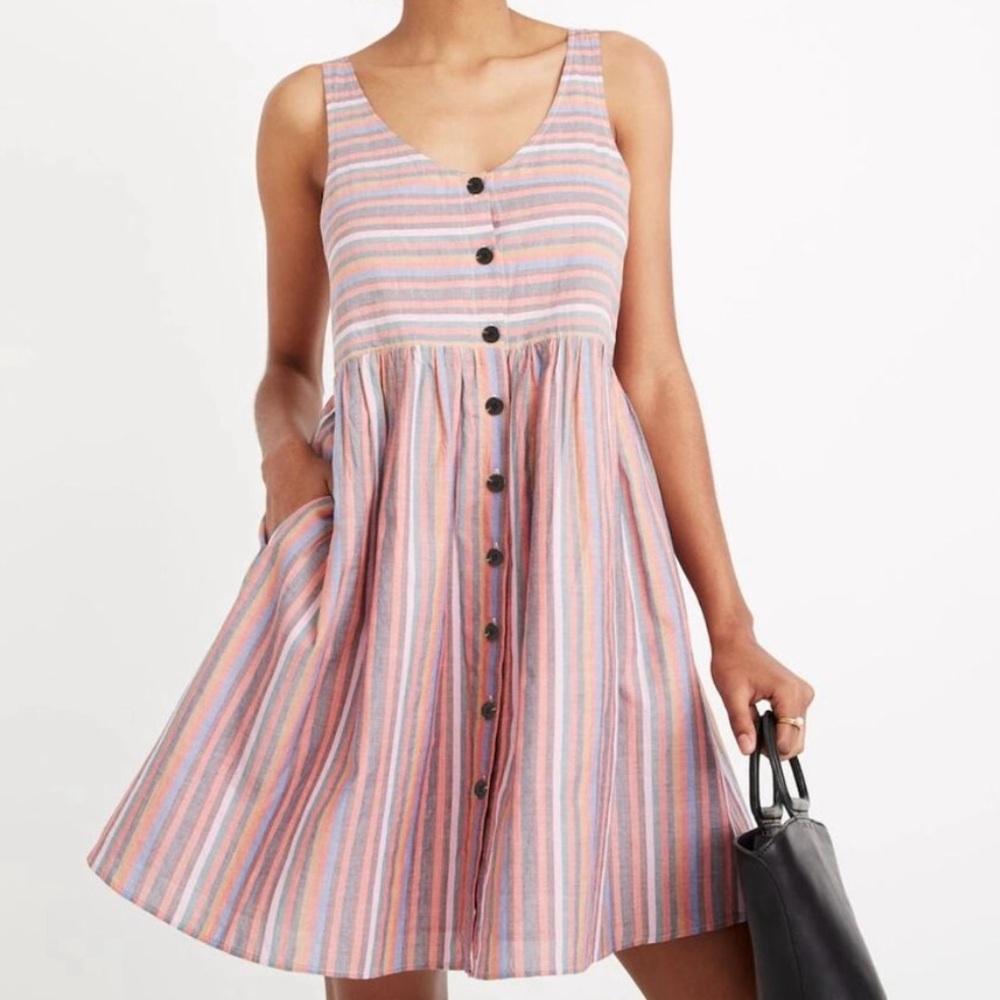 Madewell Scoopneck Tank Dress in Rainbow Stripe- XS